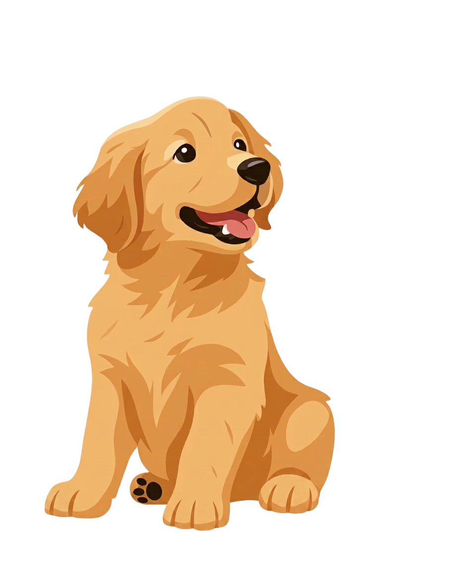 A friendly seated golden retriever
